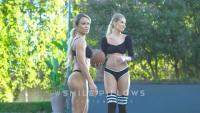 Bikini girls playing basketball